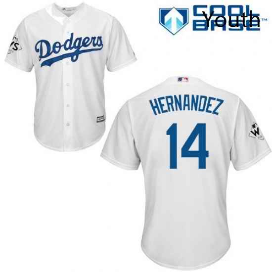 Youth Majestic Los Angeles Dodgers 14 Enrique Hernandez Authentic White Home 2017 World Series Bound Cool Base MLB Jersey